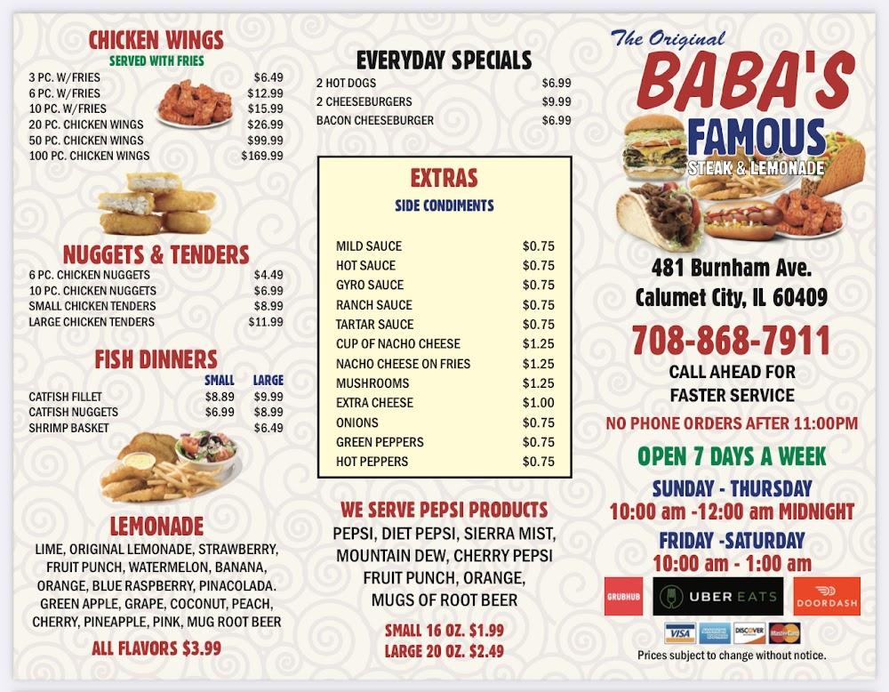 Baba's Famous Steak & Lemonade Menu image 1